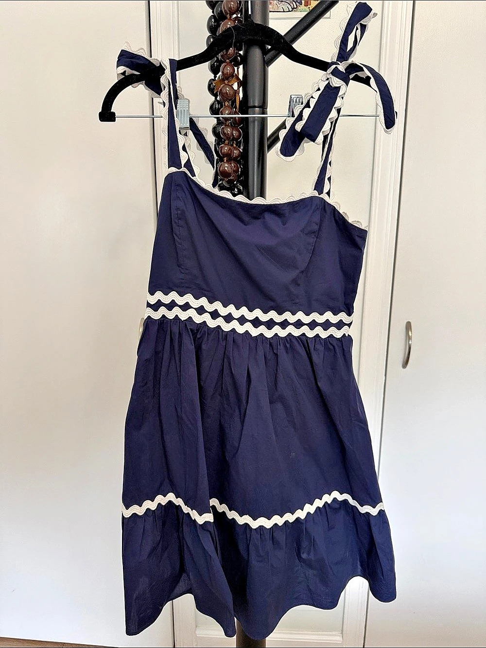 Marleylilly Monogrammed Ric Rac Dress Navy & White
